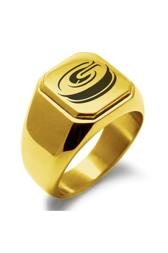 Stainless Steel Letter G Initial 3D Monogram Engraved Engraved Square Flat Top Biker Style Polished Signet Ring