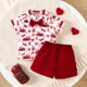thumbnail image 2 of Odeerbi 6M-4Y Niños Niñas Verano San Valentín Trajes Caballero Algodón Traje Formal Vestido Manga Corta Camisa Cintura Elástica Pantalones Cortos Conjunto de Dos Piezas, 2 of 8