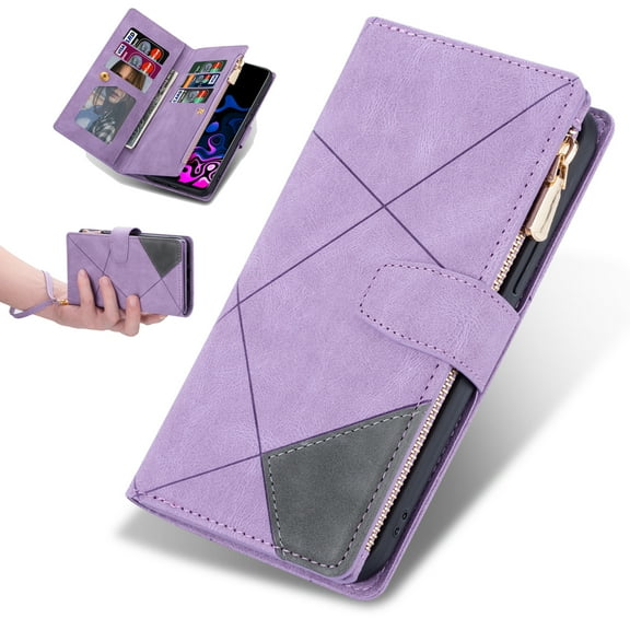 Dteck Samsung Galaxy A53 5G Case Wallet with Zipper Pocket, Premium Soft PU Leather Flip Folio Case with Wrist Strap Kickstand Protective Cover for Samsung Galaxy A53 5G Wallet Case,Purple