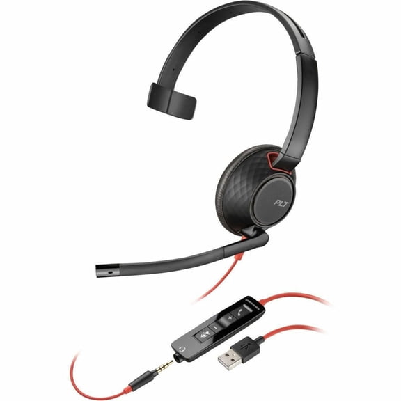 HP Poly Blackwire 5210 Monaural USB-A Headset (Bulk) Mono USB Type A Mini-phone (3.5mm) Wired Over-the-head Monaural Supra-aural Noise Canceling Model 80R98A6