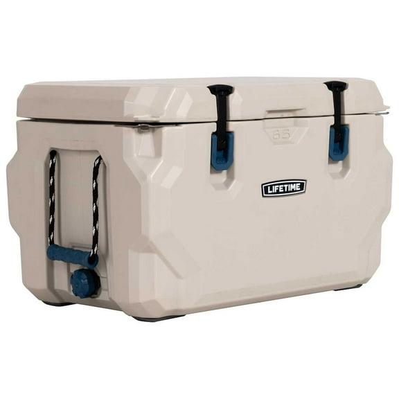 Lifetime 65 qt Bear-Resistant Camping Cooler, Premium High Performance, Ice Retention, Hard Cooler, 75 Can Capacity, Pumice and Blue (290983)