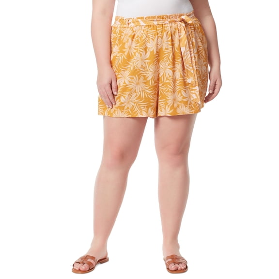 Jessica Simpson Trendy Plus Size Ellown Tie Waist Shorts Palm Bliss Sunflower 1X