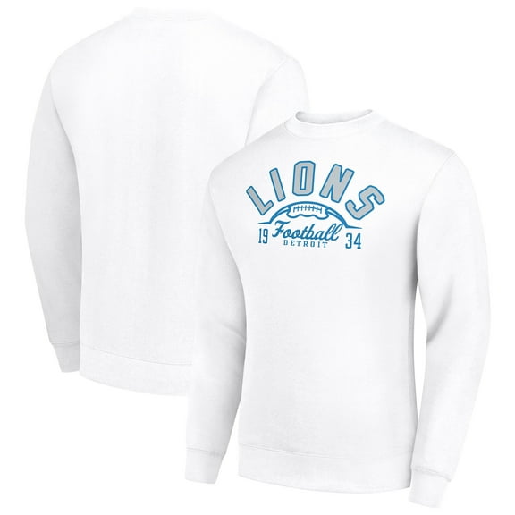 Men's Starter White Detroit Lions Half Ball Team Graphic Tri-Blend Fleece Pullover Sweatshirt