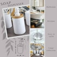 thumbnail image 4 of Pure Matte White Soap Dispenser with Natural Bamboo Top - Polyresin Liquid Pump, Modern Bathroom Accessory, 4 of 7