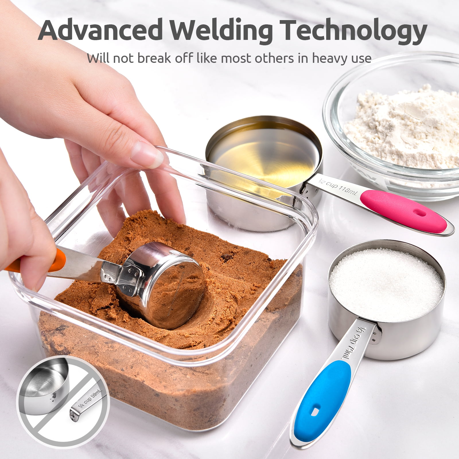 U-Taste 18/8 Stainless Steel Measuring Cups and Spoons Set: 12-Pcs Metal Stacking Measure Set for Baking Cooking with Strengthened Welds (Multicolor)