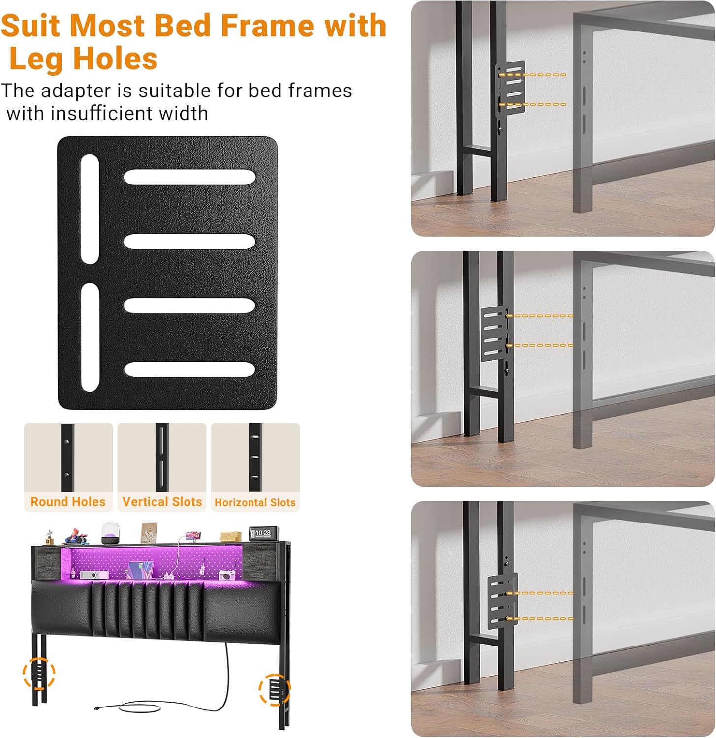 iSunirm Upholstered Headboard for Queen Size Bed Frame with Storage Cabinet & Shelf, Queen Headboard with Outlets and RGB LED Light, for Bedroom/Dorm Room, 40.1"W x 6.3"D x 43.3"H, Black Oak