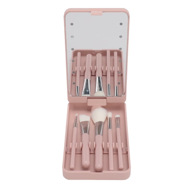 Juego De Brochas De Maquillaje Con Espejo, Caja De Brochas De Maquillaje LED Multifuncional Con Espejo Para El Hogar Para Acampar