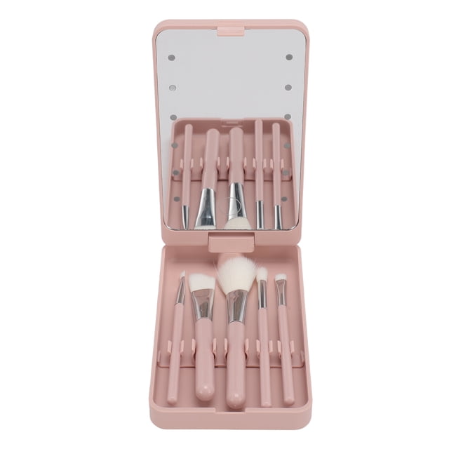 Juego De Brochas De Maquillaje Con Espejo, Caja De Brochas De Maquillaje LED Multifuncional Con Espejo Para El Hogar Para Acampar