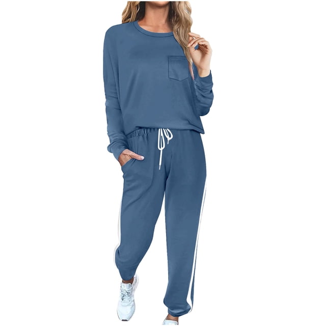 Timegard Womens 2 Piece Outfits Crew Neck Long Sleeve Pullover Sweatshirt Cinch Bottom Drawstring Sweatpants with Pockets Sets
