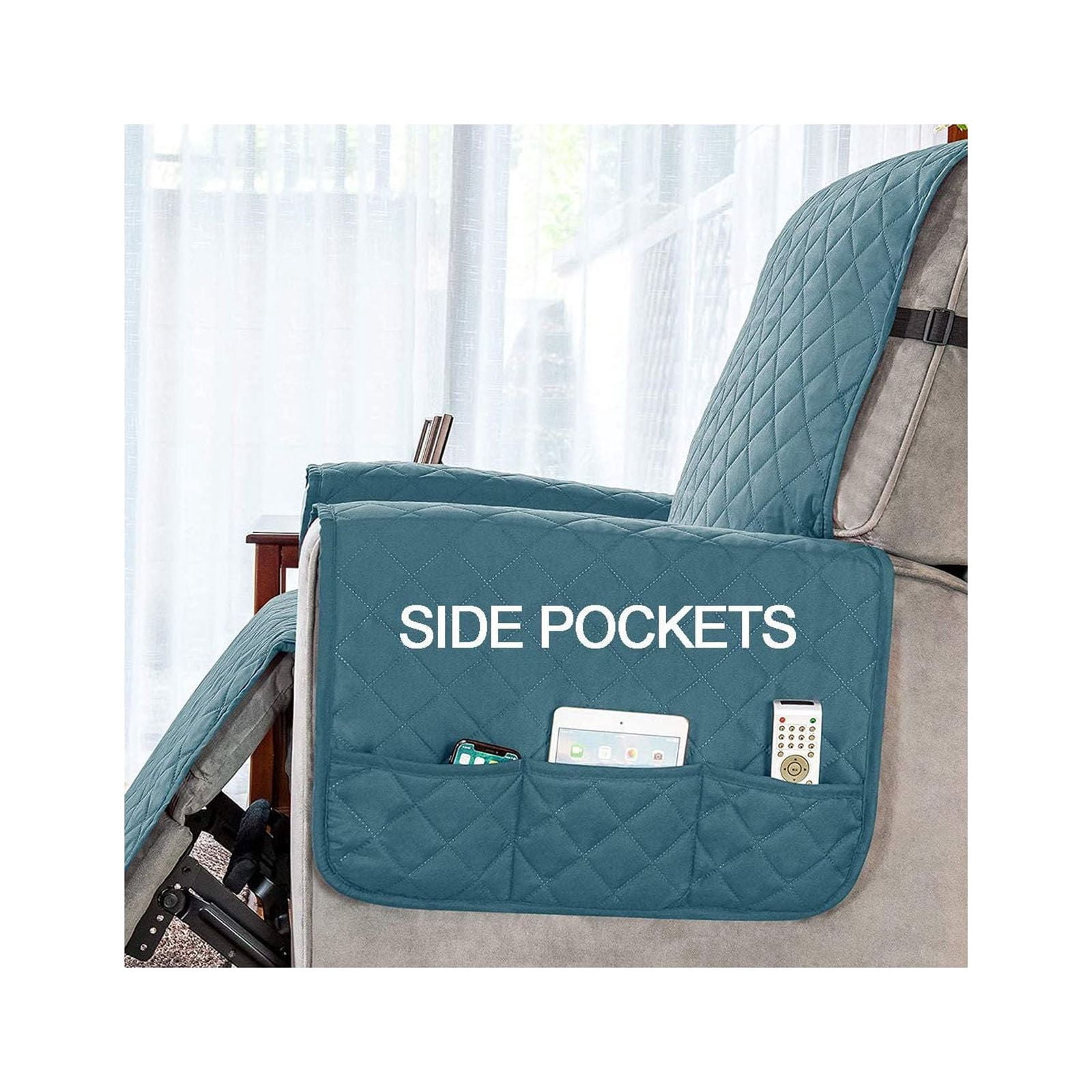 Quilting Waterproof Recliner Slipcover, Recliner Chair Cover Reversible Armchair Covers Sofa Slipcover Elastic Band Recliner Cover Anti-Slip Armchair-Light blue-large