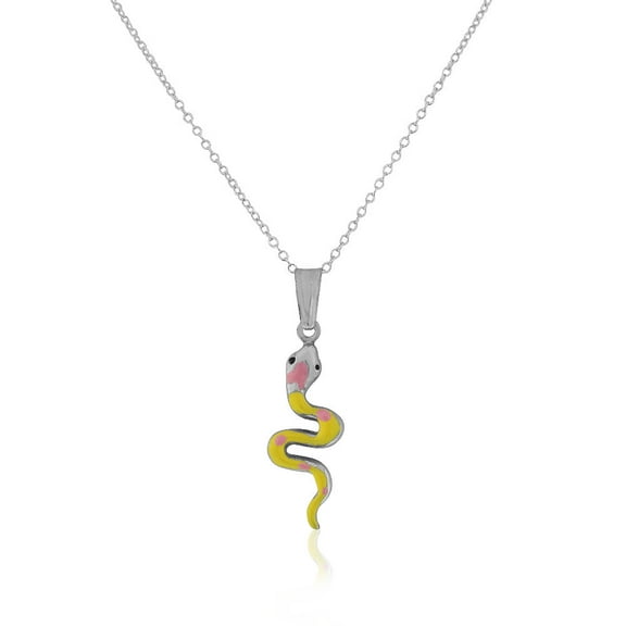 925 Sterling Silver 3D Enamel Snake Charm Pendant Necklace, 18"