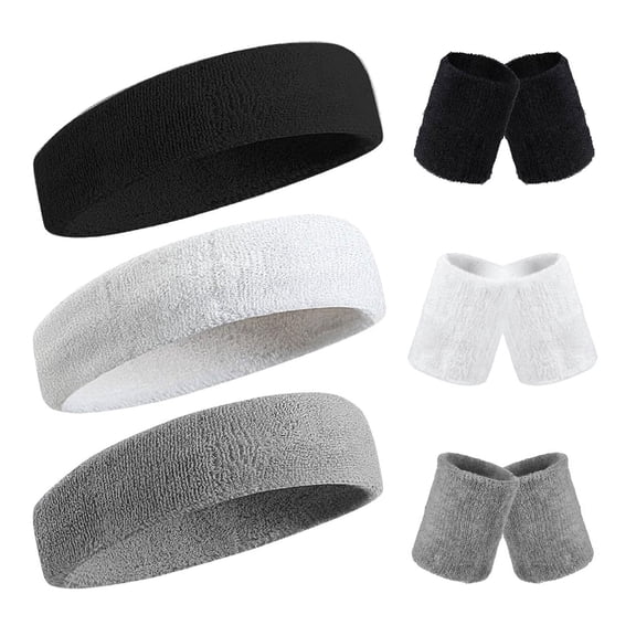 ZHUYING 9 Pcs 80s 90s Sweatbands Neon Sports Headbands Wristband Set for Men Women Party Cotton Headbands Terry Cloth Athletic Sweat Bands for Tennis Football Gym Outdoor Accessories
