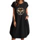 thumbnail image 4 of Vestido suelto de manga corta informal con estampado floral de algodón y lino de verano para mujer con bolsillo y cuello redondo Fridja  qw3501, 4 of 6