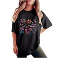 thumbnail image 2 of LEBONYARD Crew Neck Tops for Women,Women's Fashion Summer Round Neck Drop Sleeves Leisure Short Sleeve Flower Printing Tops Black M, 2 of 7