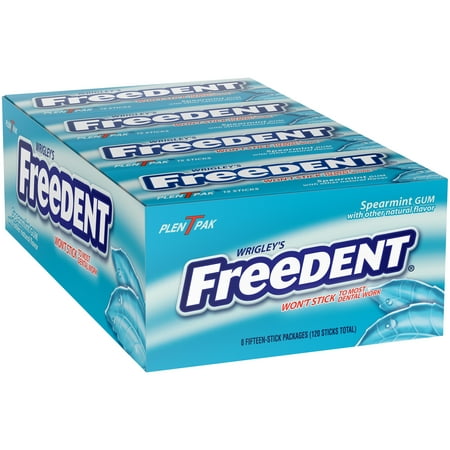 Wrigley's Freedent, Spearmint Chewing Gum, 15 Stick Packs, 8