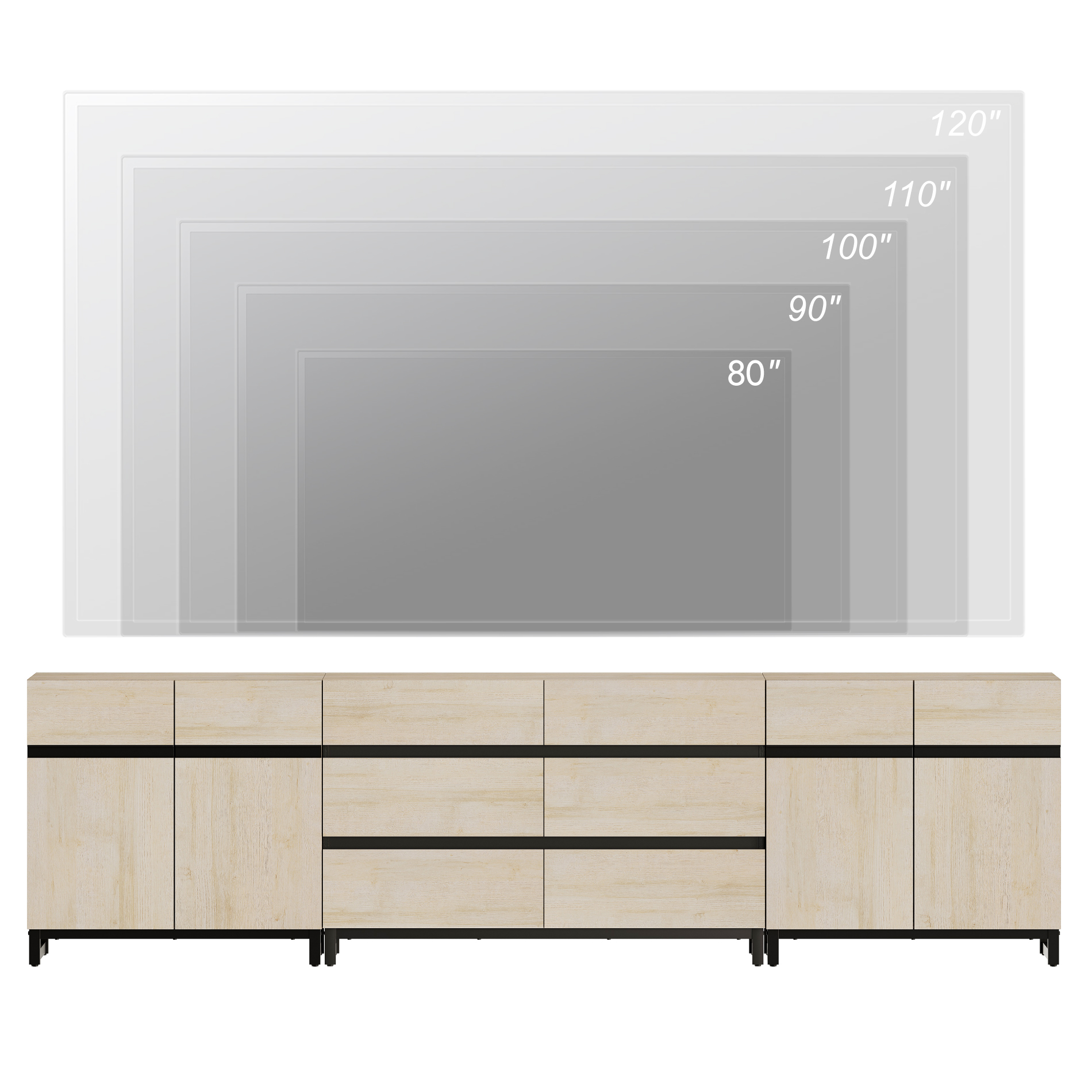WAMPAT 3-in-1 Modern TV Stand for TVs up to 120 Inch，6 Drawers, Doors & Adjustable Shelf Media Console，Entertainment Center for Living Room & Bedroom,Beige