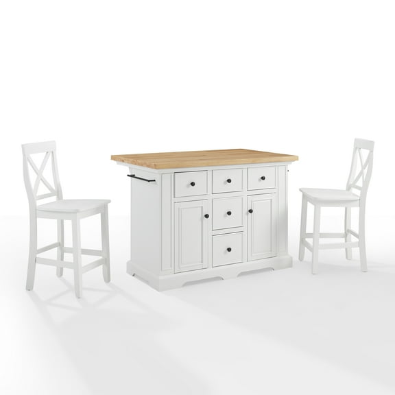 Crosley Furniture Julia 3-piece Transitional Wood Kitchen Island Set in White
