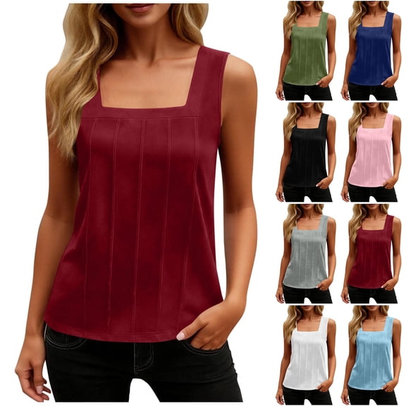 Kojanyu Women's Square Neck Tank Tops Sleeveless Summer Blouses Loose Fit Casual Camisole with Pockets Stretchy Everyday Wear