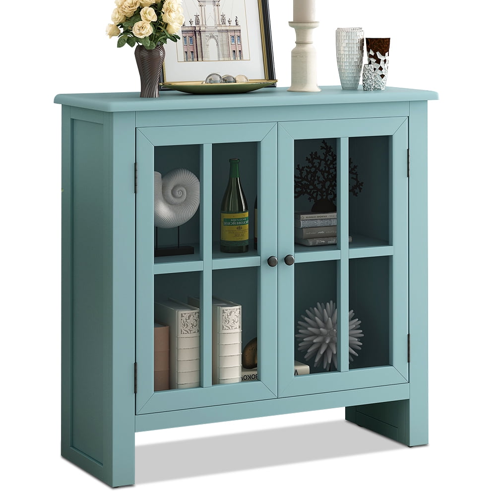 Teal Accent Kitchen Console Table, Wooden Accent Storage