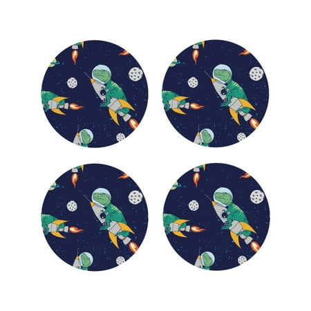 

Fuzoiu Astronaut Dinosaur and Space Print Leather Coasters Set Drink Coasters Set of 4 for Tabletop Protection Durable PVC Coasters Home Décor and Housewarming Gift-Round Shape