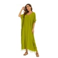 thumbnail image 4 of Beautybatik Avocado green Women Solid Caftan Kaftan Loungewear Maxi Plus Size Long Loose Dress 4X, 4 of 6