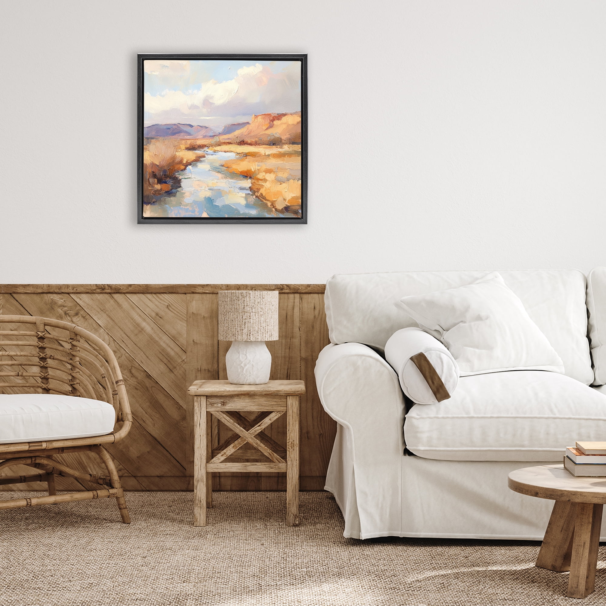 Stupell Industries Plateau River Evening Glow Black Framed Floater Canvas Wall Art, design by Petal Prints Design