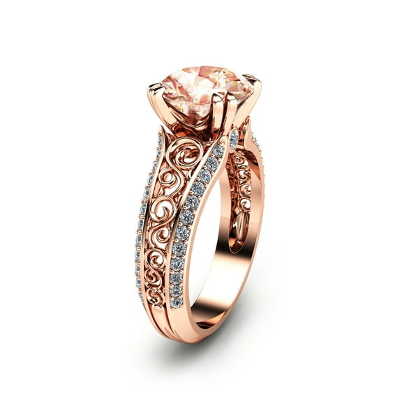 14K Rose Gold Morganite Vintage Engagement Ring