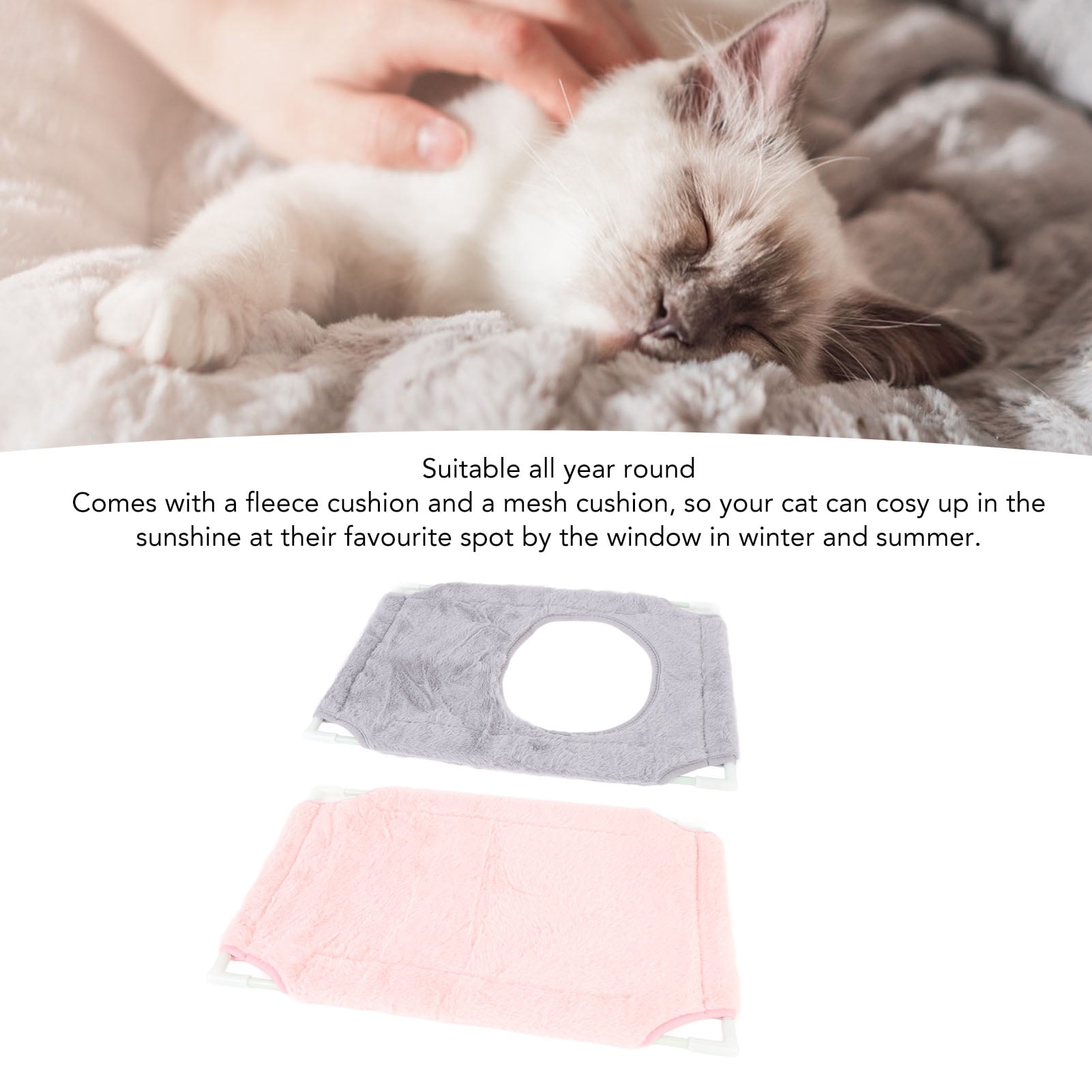 Riousery Double Layer Cat Window Perch for Indoor Cats, Space-Saving Hammock Bed with 6 Strong Suction Cups, Holds Up to 33lbs (15kg), Size 18.9 inches x 12.2 inches (48x31 cm), Gray and Pink