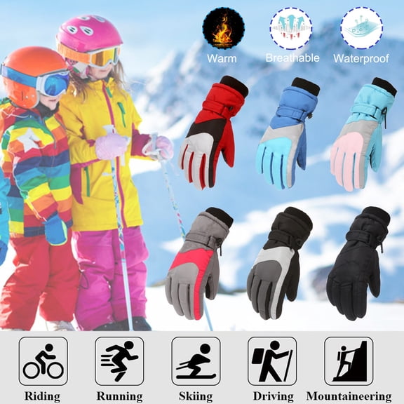 Kids Waterproof Winter Gloves, Insulated Nylon Ski Gloves for Boys and Girls Outdoor Snow Activities and Cold Weather Use