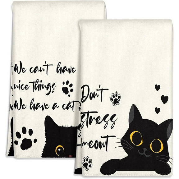 Microfiber Kitchen Towels - Set of 2 Dish Towels for Kitchen 16 x 24 Inch Home Decoration Cat Flower Cute Spring Hand Towels Soft & Absorbent Aesthetic Design