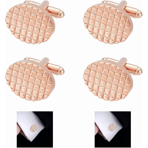 2 Pairs Cufflinks for Men Brass Men's Cuff Links Metal Engraved Cufflinks Flat Round Shirt Cuff Links for Wedding Groom Business Banquet Ceremony Anniversary Party Father's Day Rose Gold