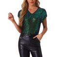 thumbnail image 1 of INSPIRAR CHIC Top Metálico Brillante para Mujeres, Blusa de Manga Corta con Cuello en V, Tops de Lentejuelas para Fiesta XL Verde Azul, 1 of 6