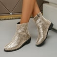 thumbnail image 3 of Women's Sparkly Sequin Ankle Booties Metallic Glitter Leather Mid Calf Chelsea Dress Boots with Side Zipper Gold Size 9, 3 of 6
