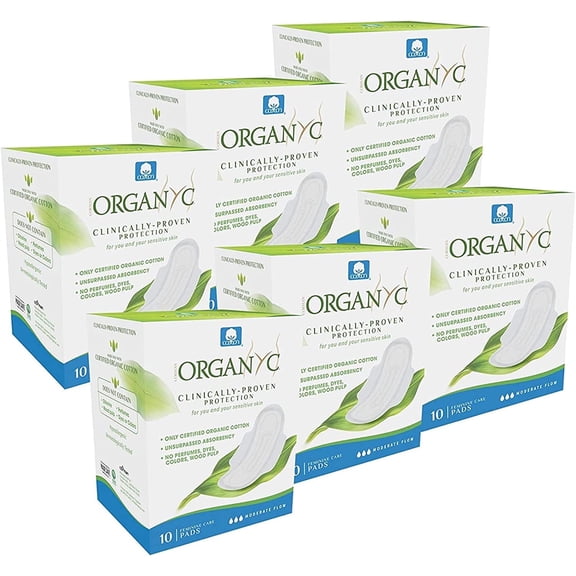 Corman Organyc Moderate Leak Protection Organic Cotton Sanitary Pads, Value Pack, 6-Pack, 60 Pads (10 Per Pack)