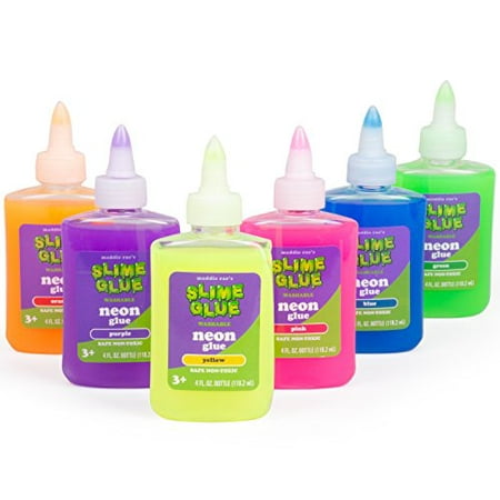 Maddie Rae's Slime Making NEON Glue - (6) 4oz Bottles, 6 Different Colors - Non Toxic, School Grade Formula for Perfect Slime