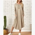 thumbnail image 6 of pbnbp Plus Size Dresses for Women Casual Loose Fit Plain Color Crewneck Long Sleeve Fall Midi Dress with Pockets, 6 of 8
