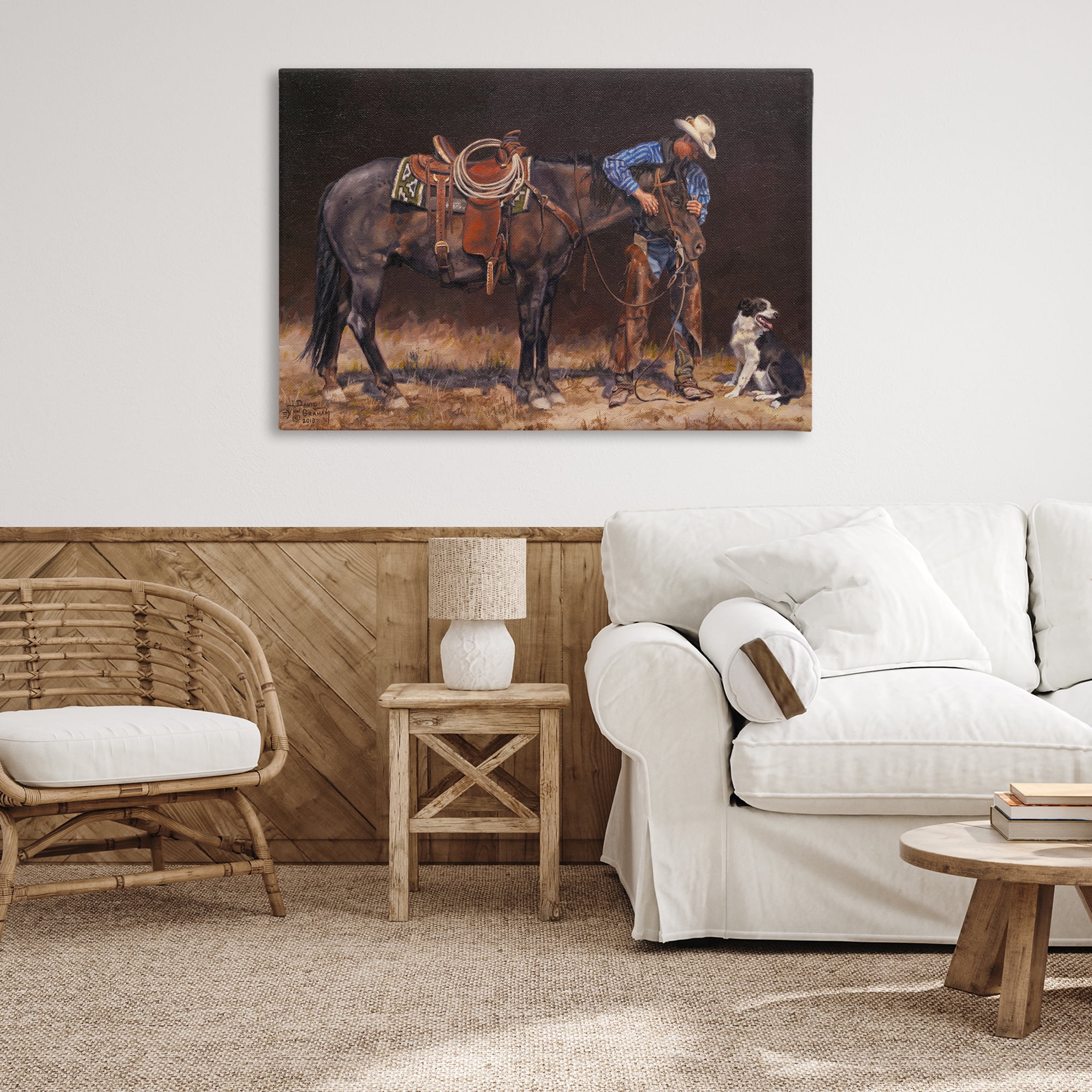 Stupell Industries Western Horse & Dog Animals & Insects Painting Gallery Wrapped Canvas Art Print Wall Art, 45 x 30