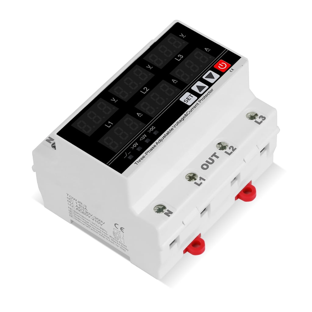 Digital 3 Phase DIN Rail Voltmeter Ammeter Electricity Usage Monitors Power Meter Undervoltage Protector DIN Rail Ammeter
