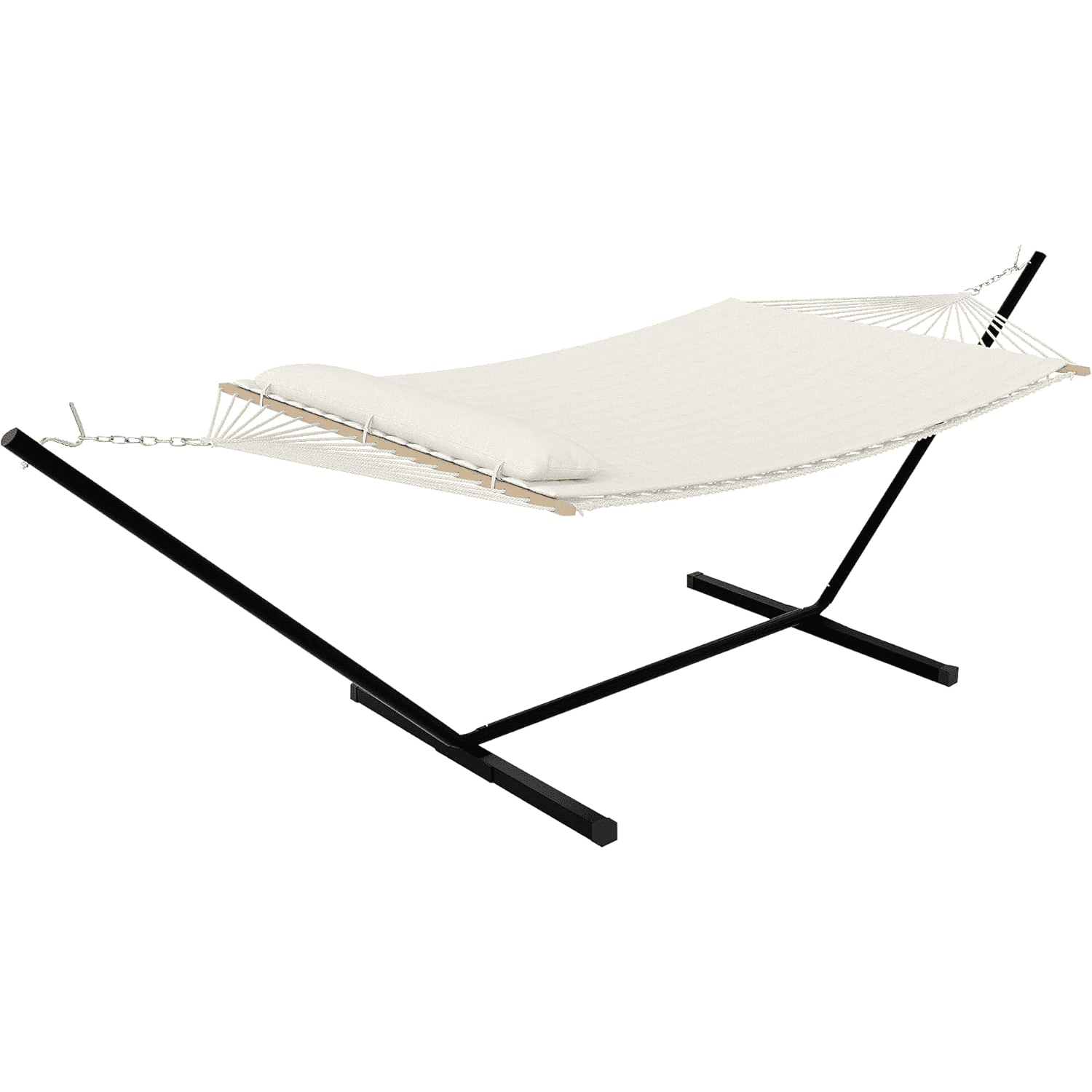 Outdoor Two Person Hammock with Heavy Duty Steel Stand for Garden,,Camping & Beach Max 475lbs Capacity(Include Fold Carry Bag）