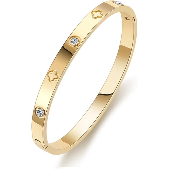 PDWZNBA 18K Gold-Plated Love Friendship Bracelets Trendy Stainless Steel Bangle Jewelry Gifts for Women