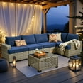 thumbnail image 6 of Vcatnet 6 Pieces Outdoor Patio Furniture Sectional Sofa PE Rattan Wicker Conversation Set with Solar Powered Coffee Table Navy Blue, 6 of 8