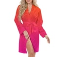 thumbnail image 5 of Redish Pink Gradient Night Robe Long Sleeve V Neck Robe With Belt Women's Sleepwear Dresses, 5 of 9