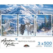 Cra-Z-Art Abraham Hunter Triptych 500-Piece 3 Pack Wolf Mountain Adult Jigsaw Puzzle