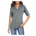 thumbnail image 3 of gakvbuo Clearance Items All 2022!Fall Clothes For Women 2022 Trendy Business Casual Plus Size Tops For WomenWomen Fashion Casual Solid Color Pullover Slim Fit Half Sleeve V-Neck Tops, 3 of 6