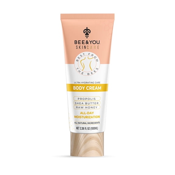 BEE and YOU Ultra Hydrating Natural Body Cream, Fast Absorbing & Extra Protection with Shea Butter, Argan Oil, Vitamin B5, Raw Honey and Bee Propolis, 3.38 fl. oz…