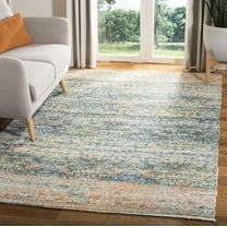 SAFAVIEH Saffron Candelario Floral Cotton Area Rug, Turquoise/Peach, 6' x 9'