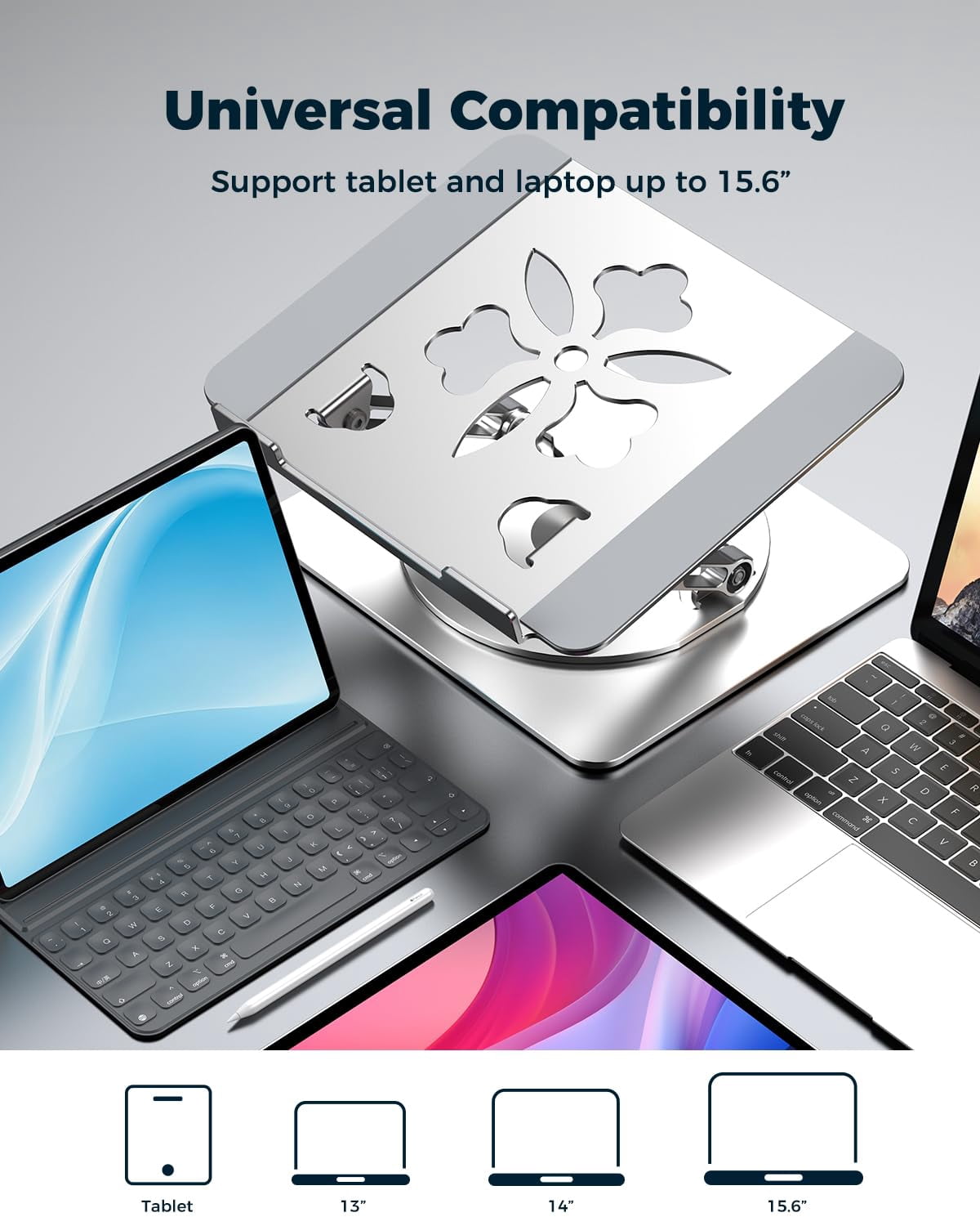 360° Rotating Laptop Stand For Desk | Adjustable  Foldable Portable Aluminum Riser Compatible With Macbook & All Laptops 10-16 Inch