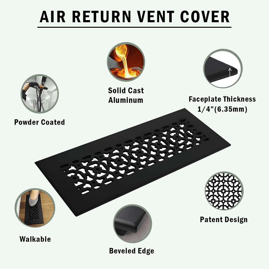 Achtek Air Return 4"x14" (Overall Size 6"x16") | Cast Aluminum Air Grille | HVAC Duct Cover for Home Ventilation