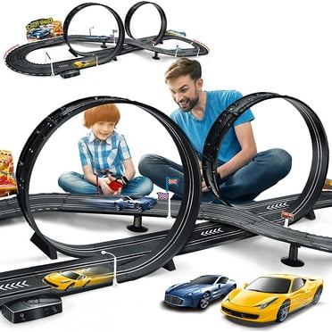 Fisca Slot Car Race Track Sets, 20ft Electric/Hand Shake Slot Car Track, Dual Race Track Race Cars Toy for Girls Boys Age 4-12