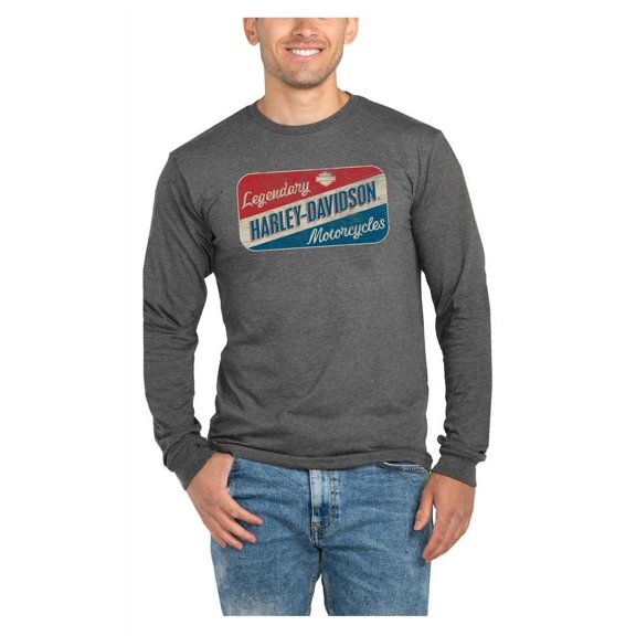 Harley-Davidson Men's Oil Sign Long Sleeve Crew-Neck Shirt - Heather Gray (S), Harley Davidson